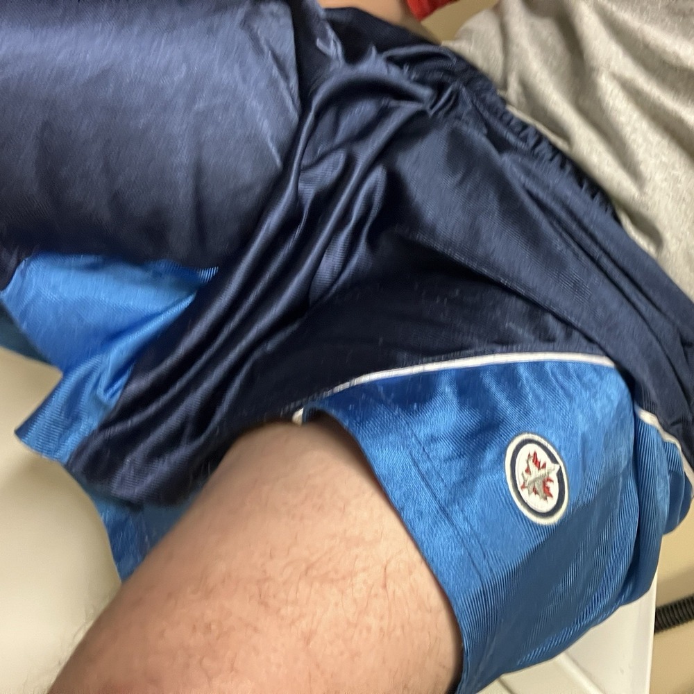 WORN Winnipeg Jets Men L / XL Shiny Silky Dazzle Shorts Blue Colorblock